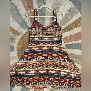 Bohemian tribal print stretchy skater dress pre owned, great condition size M!